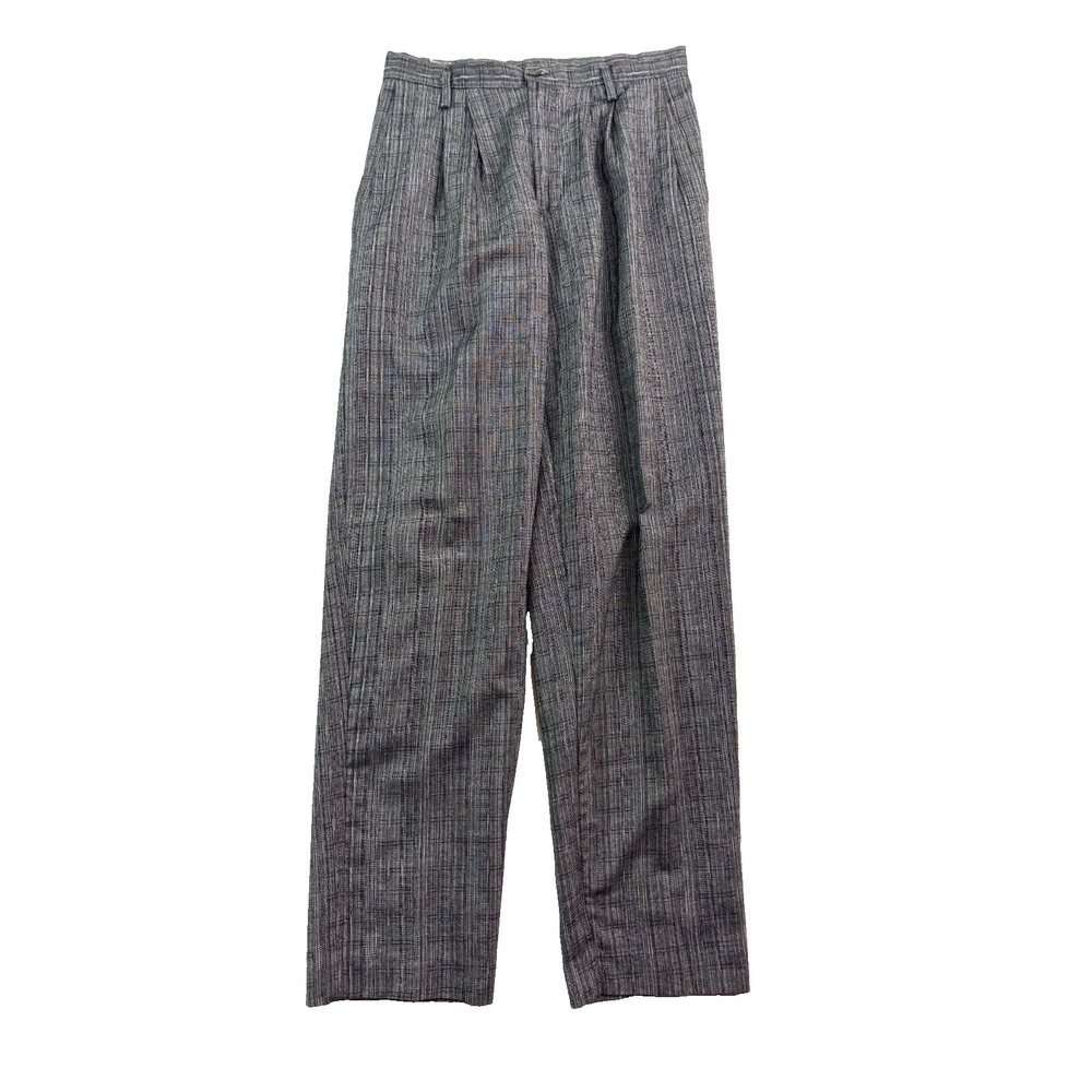 vtg 80s Gray Plaid 28x31 Pleated Dress Suit Pants Trousers Knit Soft All Season